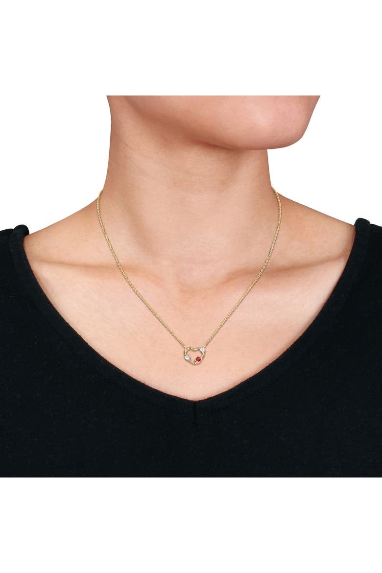 Created Ruby & Lab-Grown Diamond Heart Necklace, Alternate, color, Yellow-Plated