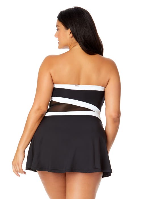 Anne Cole Plus Plus Mesh Around Paneled Strapless Mesh Swim Dress In Black