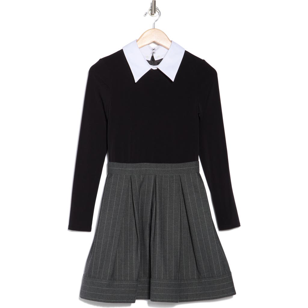 Alice And Olivia Chara Pinstripe Long-sleeve Minidress In Black In Charcoal/white