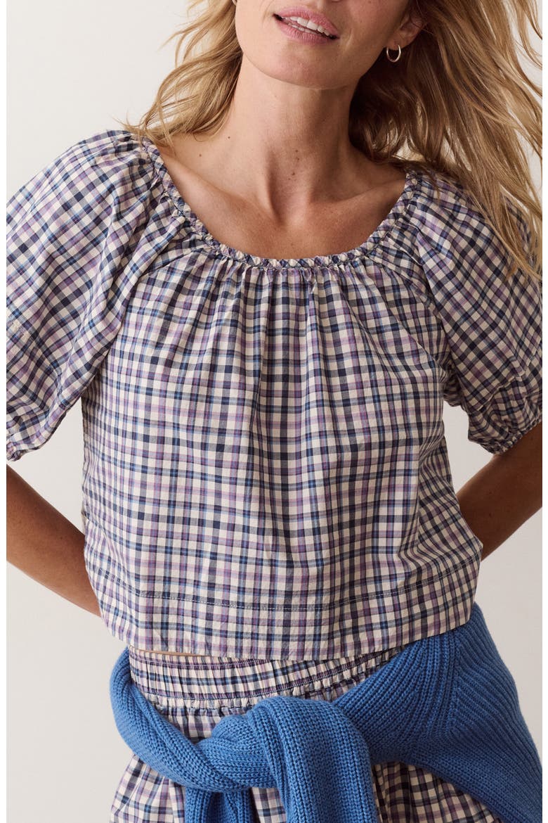 Gia Pima Cotton Poplin Top, Main, color, BLUE AND LAVENDER PLAID