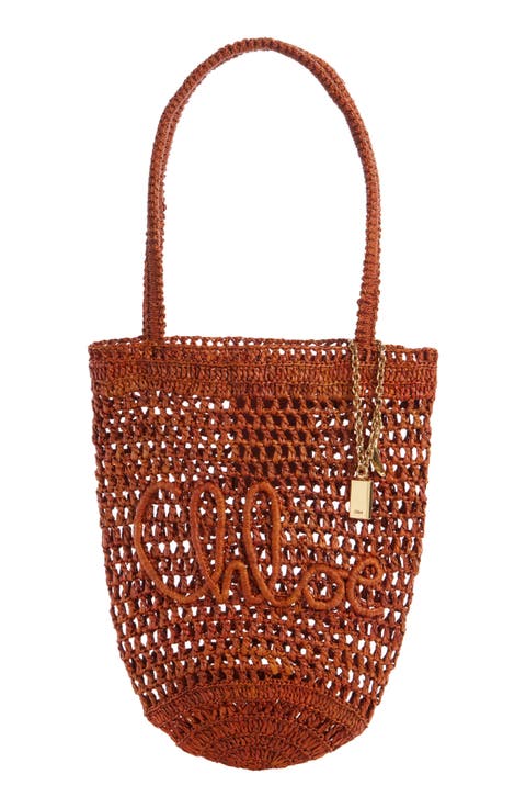Small Summer Banana Crocheted Raffia Tote