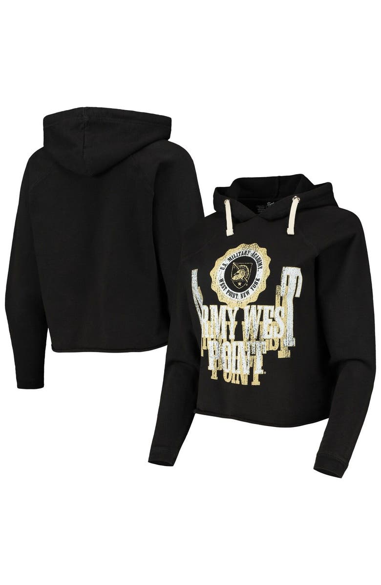 Retro Brand Women's Original Retro Brand Black Army Black Knights Vault Vintage Cropped Pullover Raglan Hoodie, Main, color,