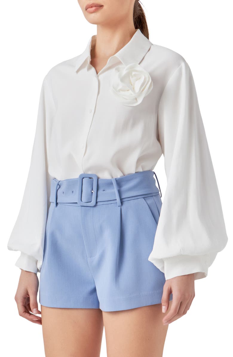 Endless Rose Corsage Bishop Sleeve Button-Up Top, Alternate, color,