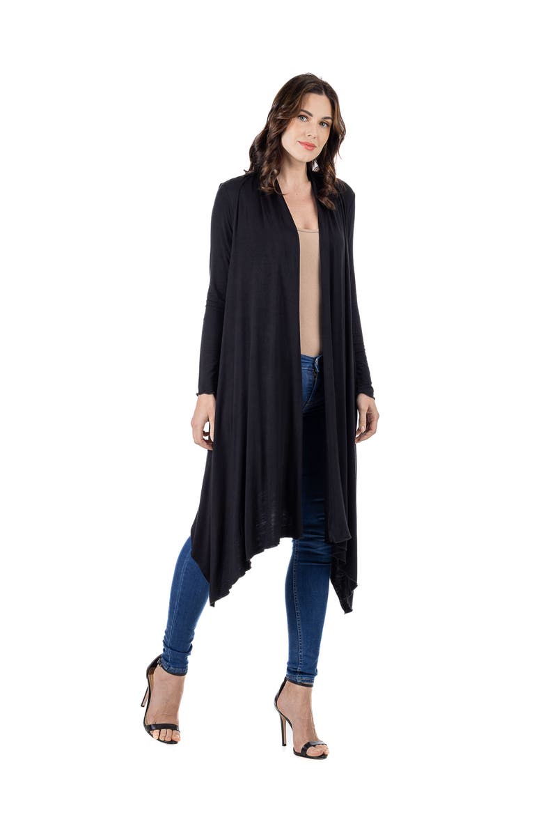24seven Comfort Apparel Extra Long Open Front Cardigan, Alternate, color, Black