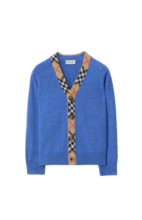 Check Trim Wool Cardigan
