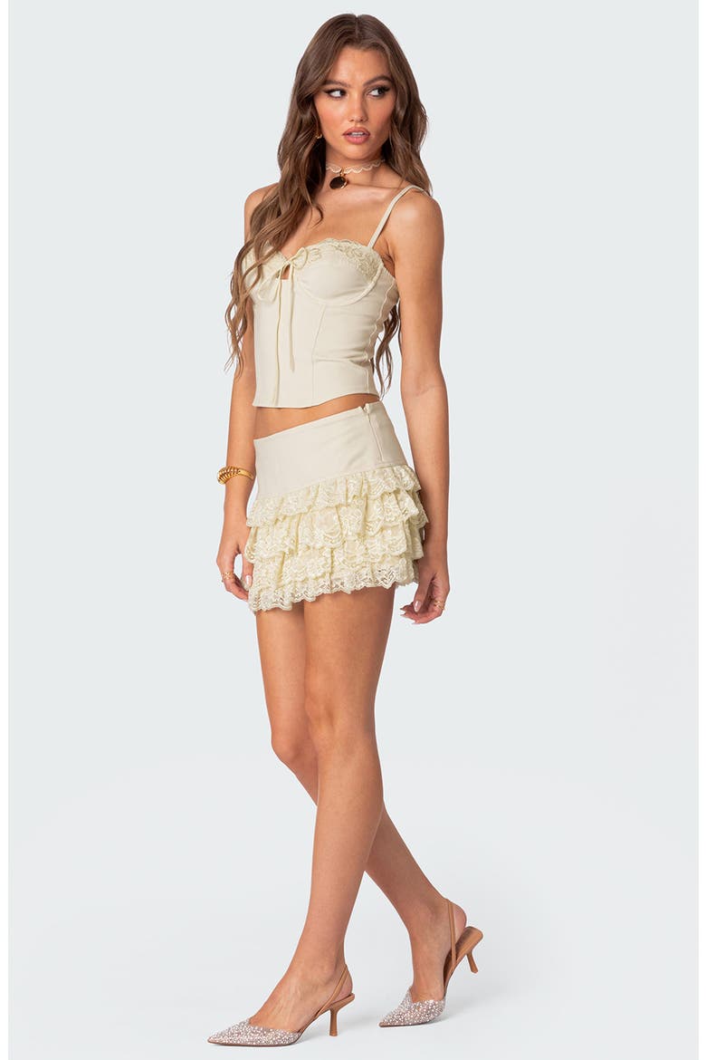 Maisie Lace Ruffle Miniskirt, Alternate, color, CREAM
