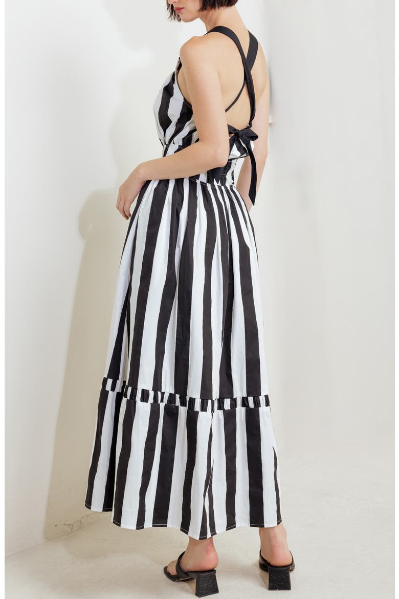 Stripe Tiered Cotton Maxi Dress, Alternate, color, BLACK/ WHITE
