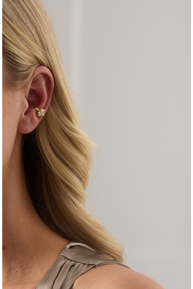 Honeycomb Heart Single Ear Cuff, Alternate, color, YELLOW GOLD/ DIAMOND