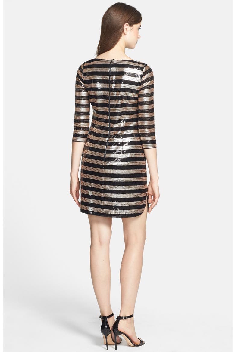 Stripe Sequin Shift Dress, Alternate, color, BLACK/ ROSE GOLD