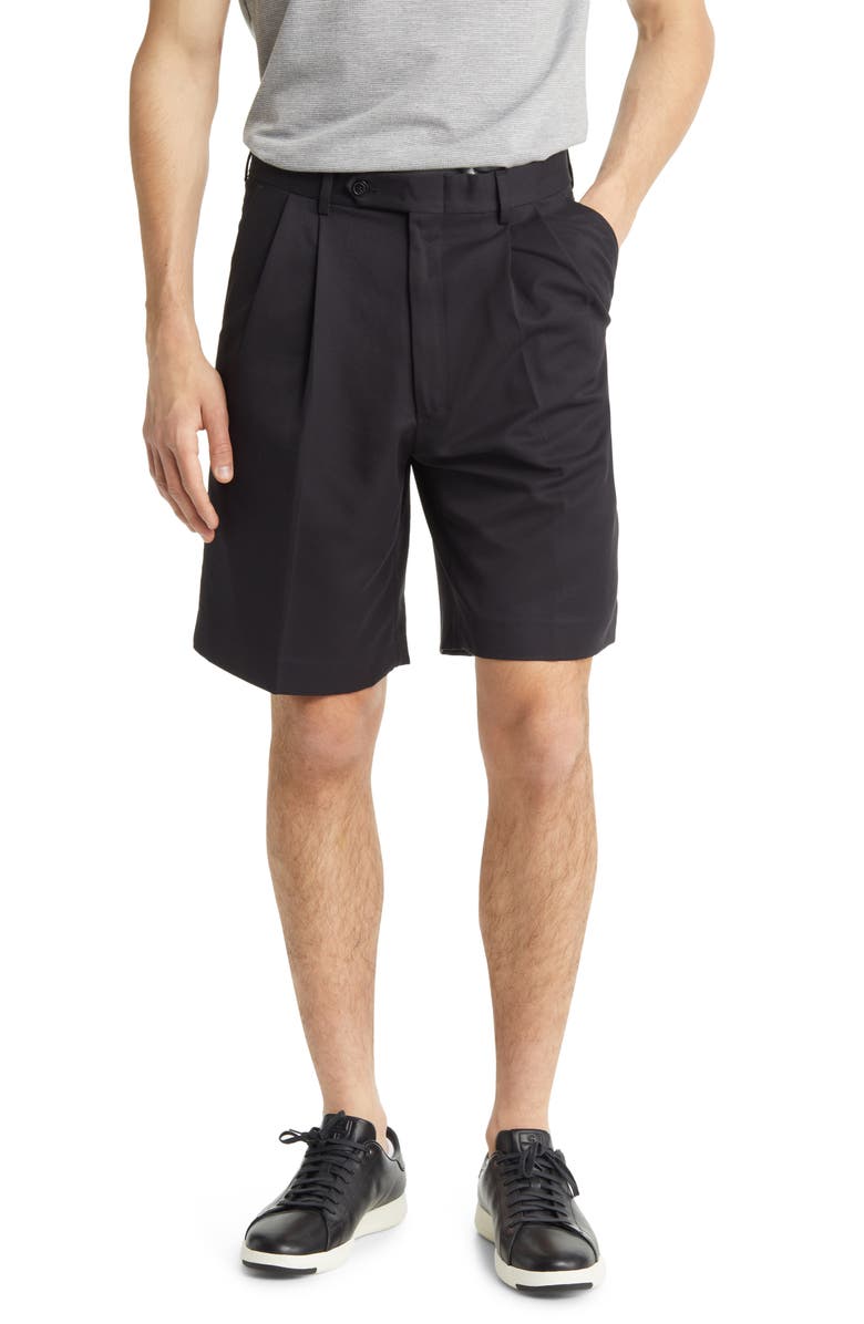 Berle Microfiber Pleated Shorts, Main, color, Black