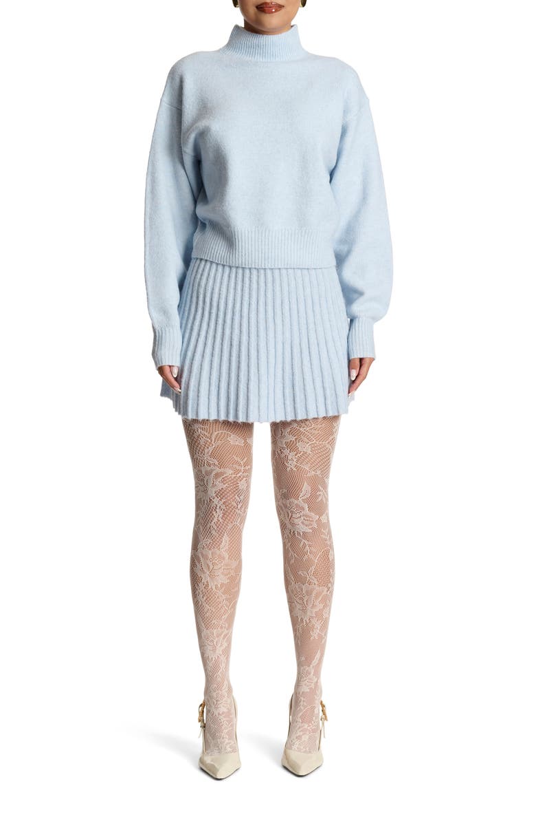 Naked Wardrobe Rib Sweater Flare Miniskirt, Alternate, color, Chambray