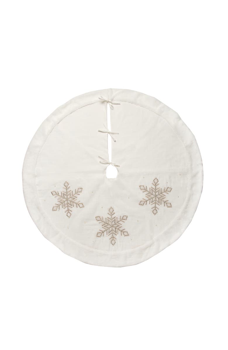C&F Home Sparkling Champagne Snowflakes 100% Polyester Christmas Tree Skirt 54", Main, color, Gold
