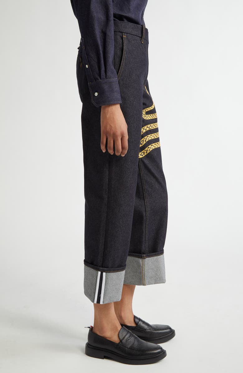 Thom Browne Snake Detail Cuff Hem Jeans, Alternate, color, 