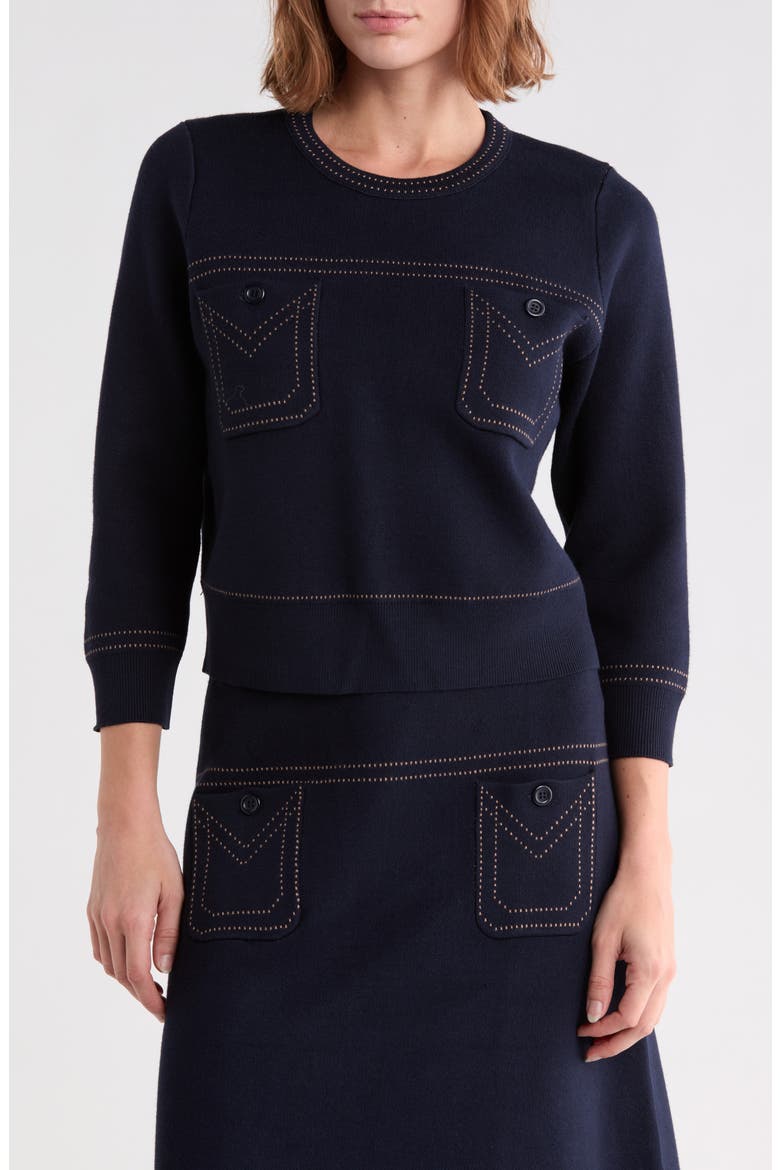 Topstitch Sweater, Main, color, NAVY/ KHAKI