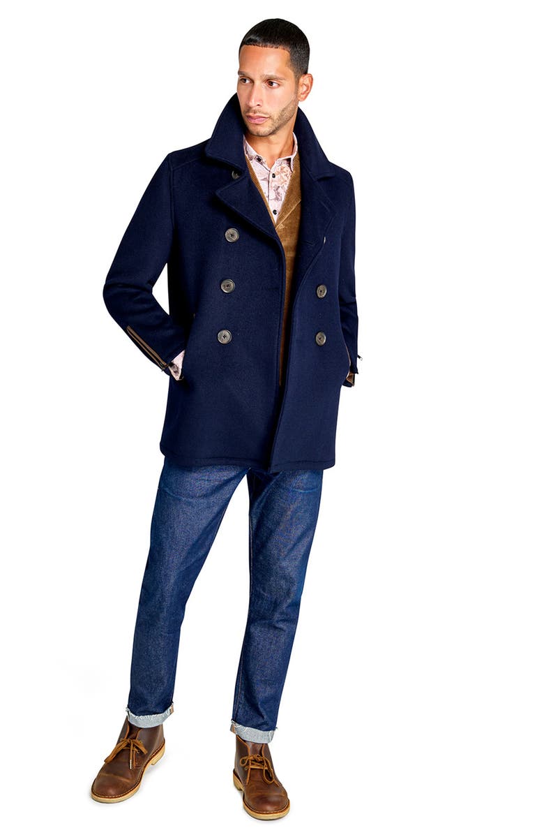 Brooklyn Brigade Navy Wool Double Breasted Peacoat, Alternate, color,
