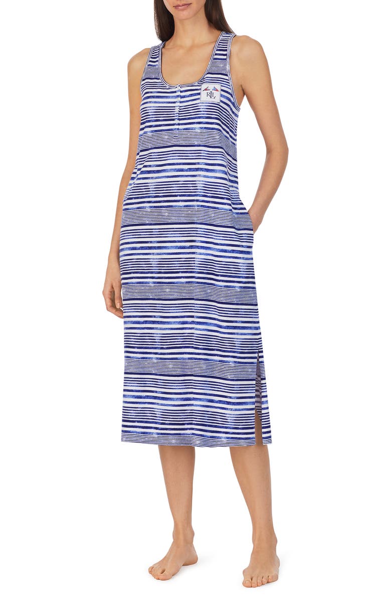 Lauren Ralph Lauren Stripe Cotton Ballet Nightgown, Main, color, 