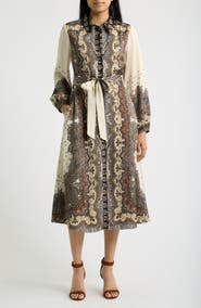 Julia Jordan Mixed Paisley Long Sleeve Midi Shirtdress
