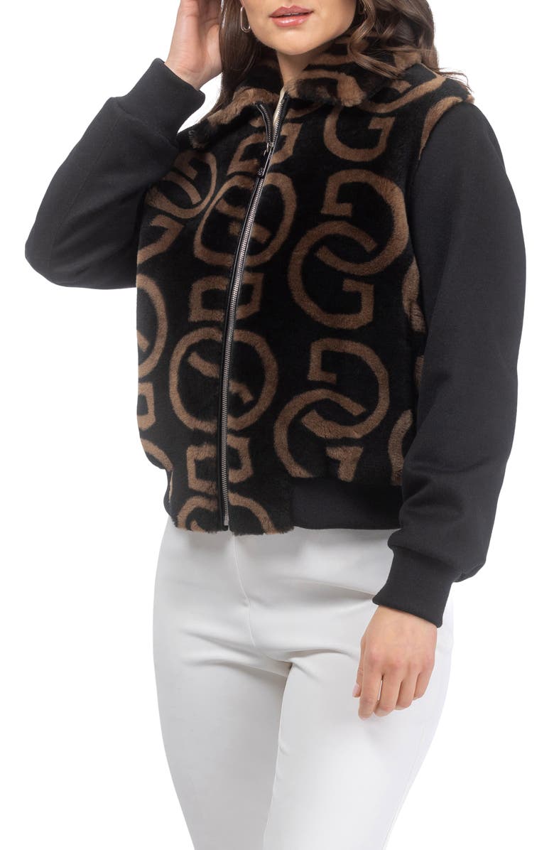 GORSKI G Printed Merino Genuine Shearling Bomber Jacket Crafted with Loro Piana Wool Trim, Alternate, color, Black/Chestnut