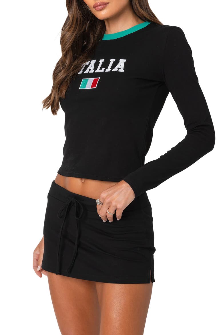 Italy Long Sleeve Crop Graphic T-Shirt, Alternate, color, BLACK