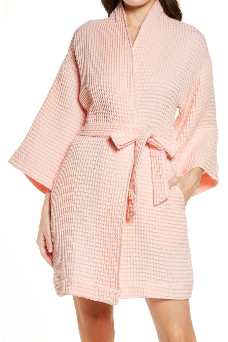 Short Waffle Knit Robe, Main, color, PINK VEIL ROSE