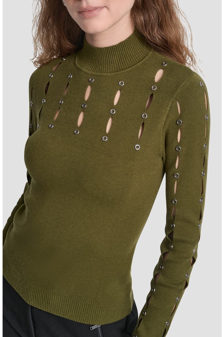 Grommet Cutout Detail Mock Neck Sweater, Alternate, color, DARK OLIVE