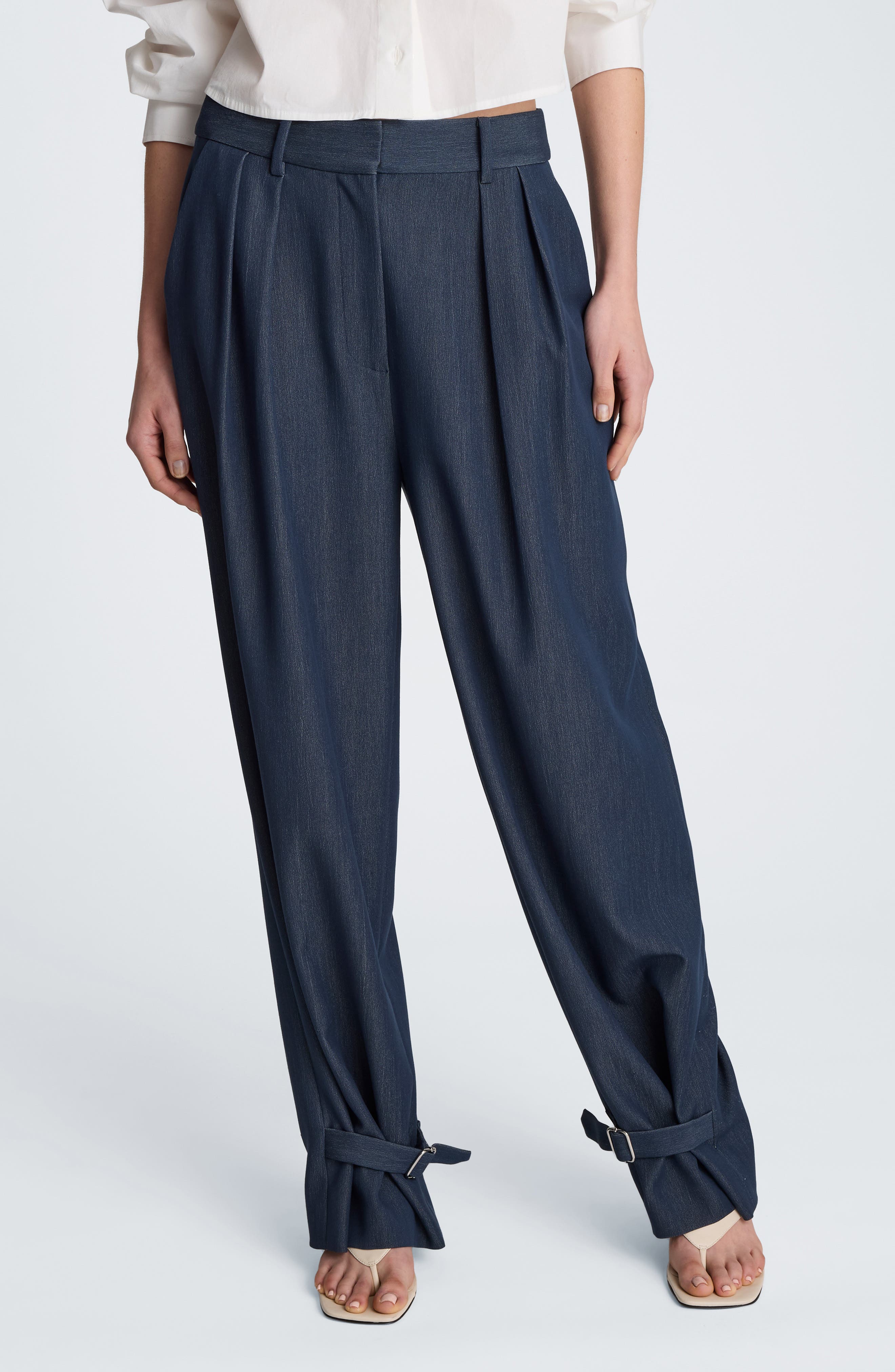 High Waist Belted Cuff Tapered Pants