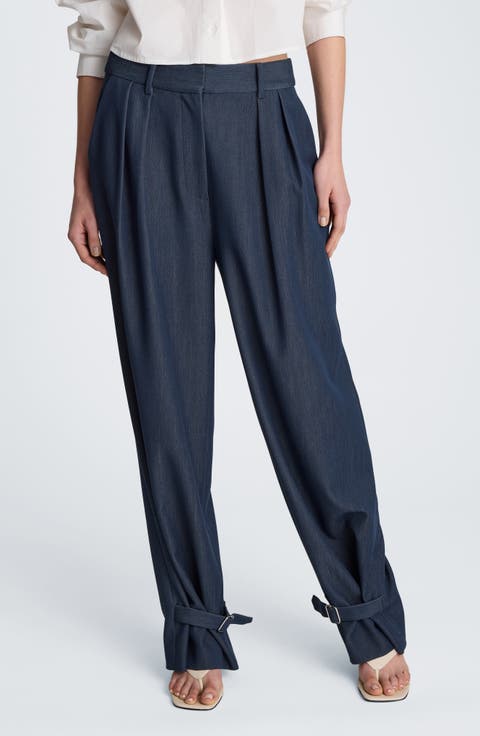 High Waist Belted Cuff Tapered Pants