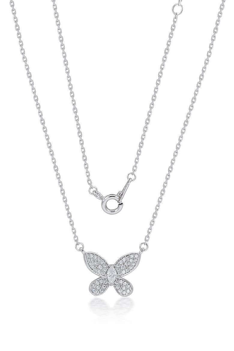 Cubic Zirconia Butterfly Pavé Pendant Necklace, Alternate, color, WHITE