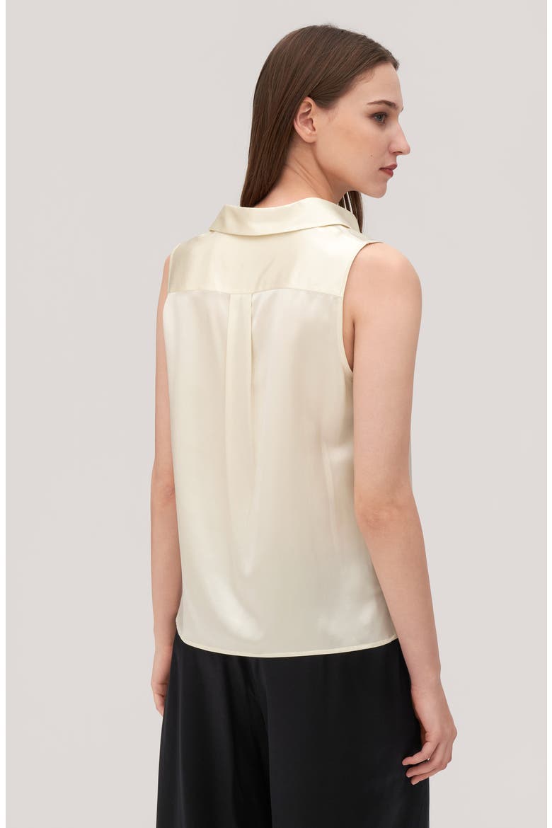 Women's V-Neck Sleeveless Silk Violet Blouse, Alternate, color, Lily White