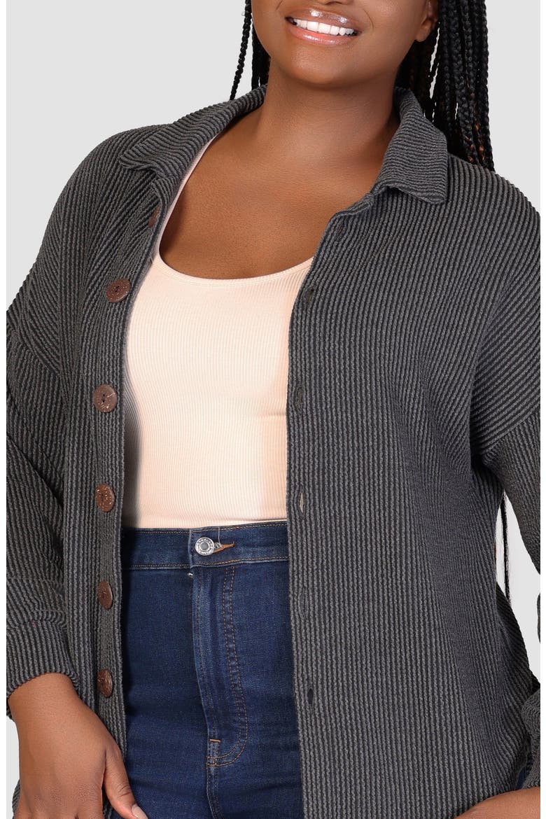 Textured Stripe Knit Button-Up Shirt, Alternate, color, BLACK