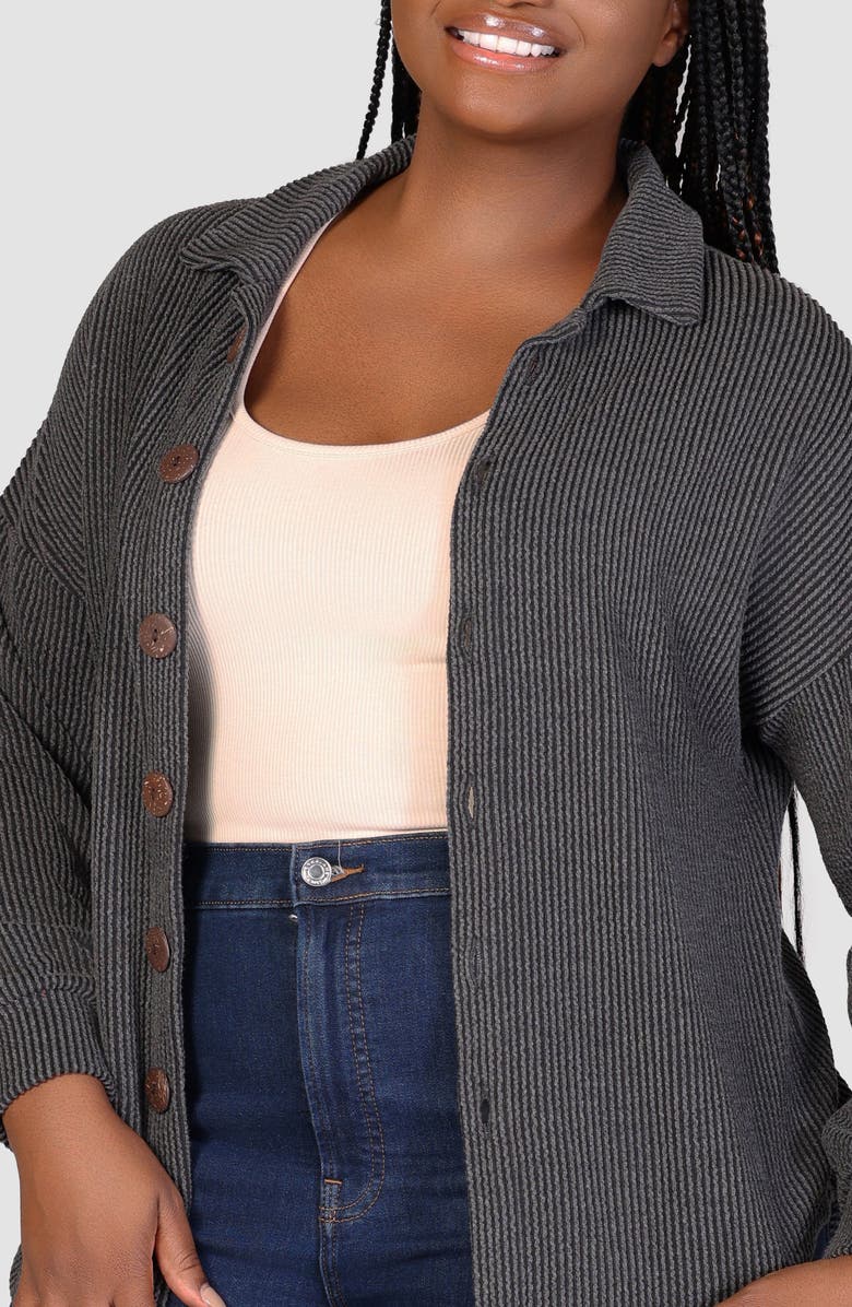 24seven Comfort Apparel Textured Stripe Knit Button-Up Shirt, Alternate, color, Black