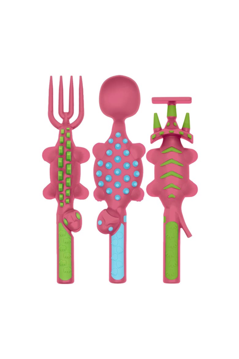 Set of 3 Dino Eating Utensils for Kids and Toddlers, Alternate, color, Pink