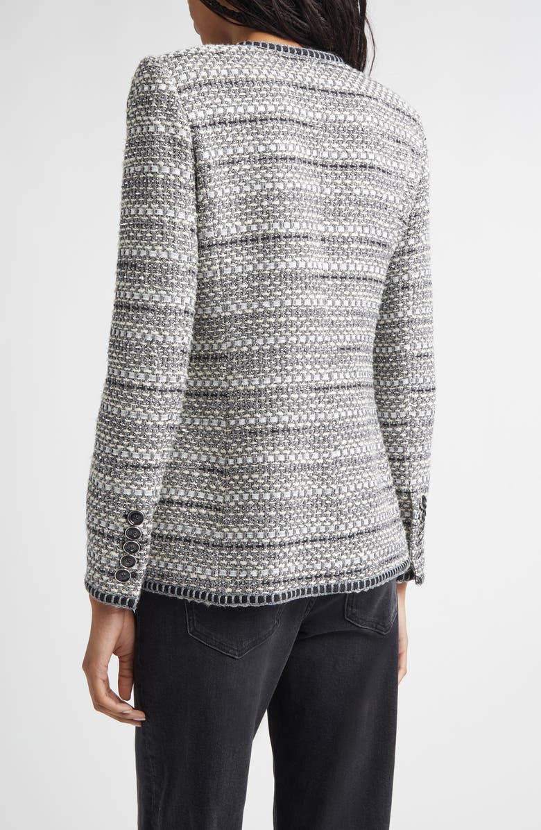 Veronica Beard Alessia Metallic Tweed Cutaway Jacket, Alternate, color, Silver