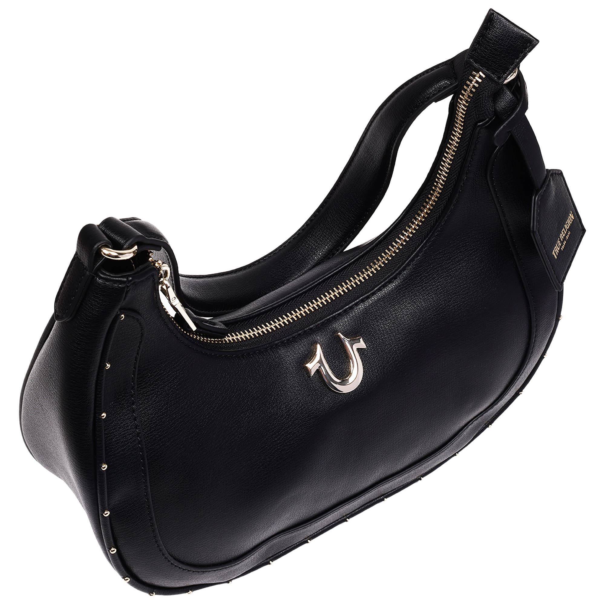 True Religion Zip Top Crescent Hobo Bag, Alternate, color, Black