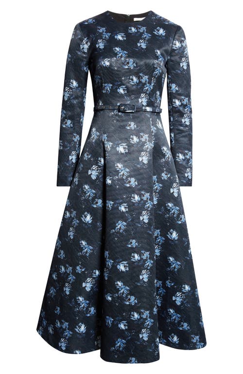 Emilia Wickstead Capucine Floral Taffeta Midi Dress In Ditsy Rose On Navy