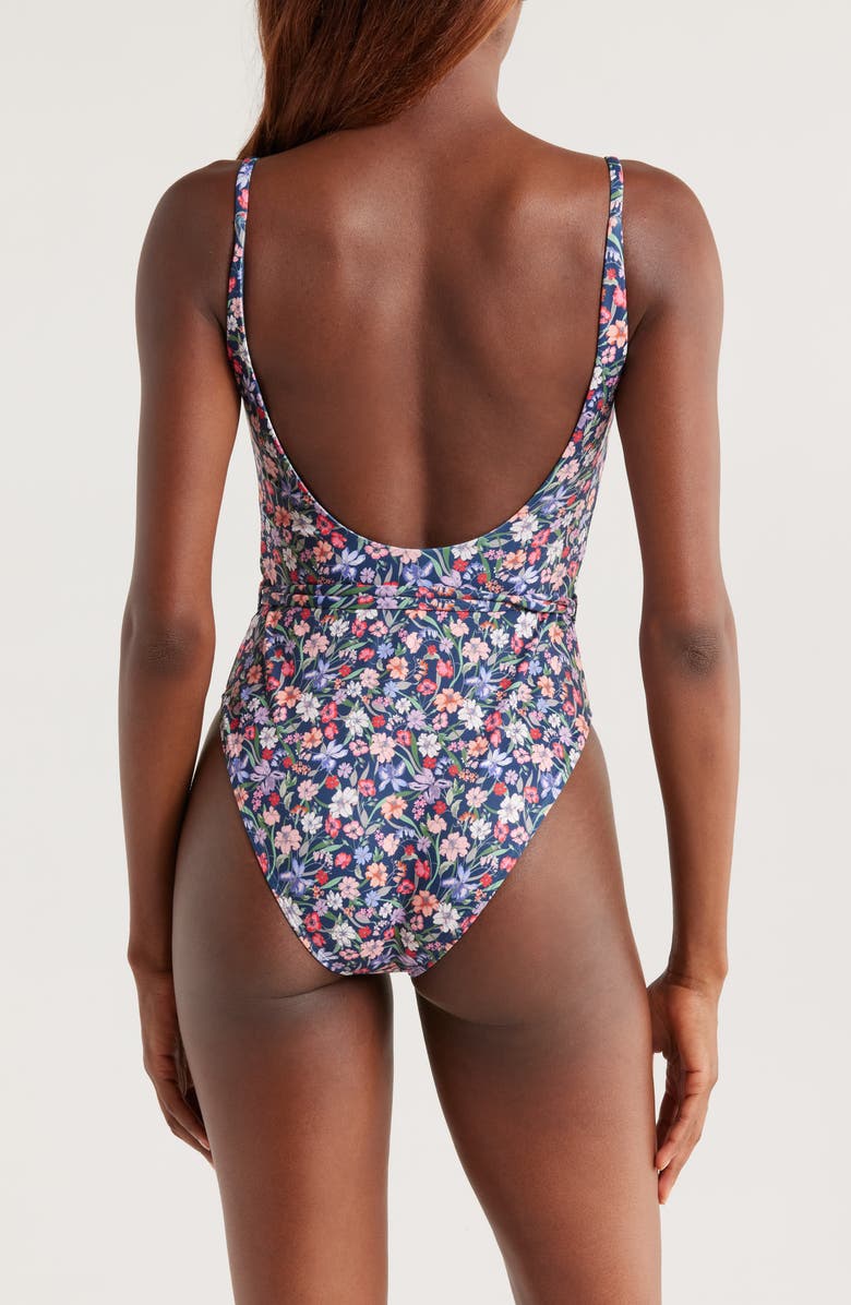 Hutch Tie Belt One-Piece Swimsuit, Alternate, color, Navy Garden
