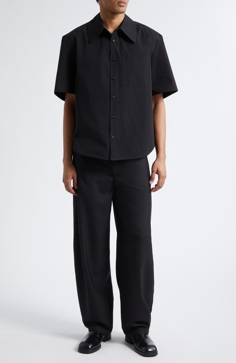 Séfr Waylon Short Sleeve Cotton Poplin Button-Up Shirt, Alternate, color, Black Fine Poplin