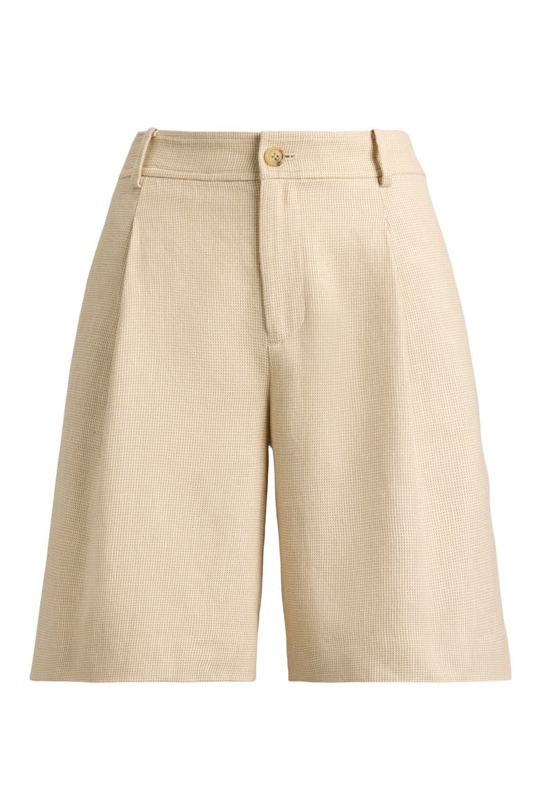 Pleated Linen Blend Shorts, Alternate, color, BEIGE/ CREAM MULTI