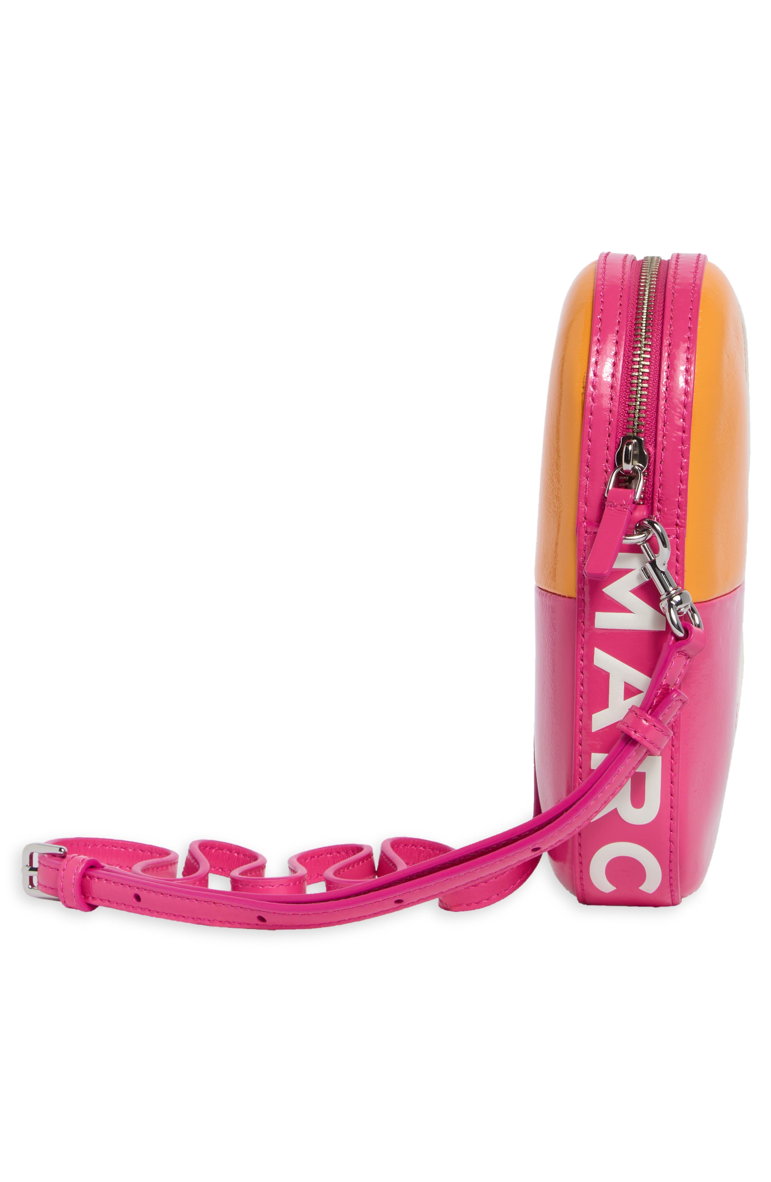 Leather Crossbody Bag, Main, color, TANGERINE/HOT PINK