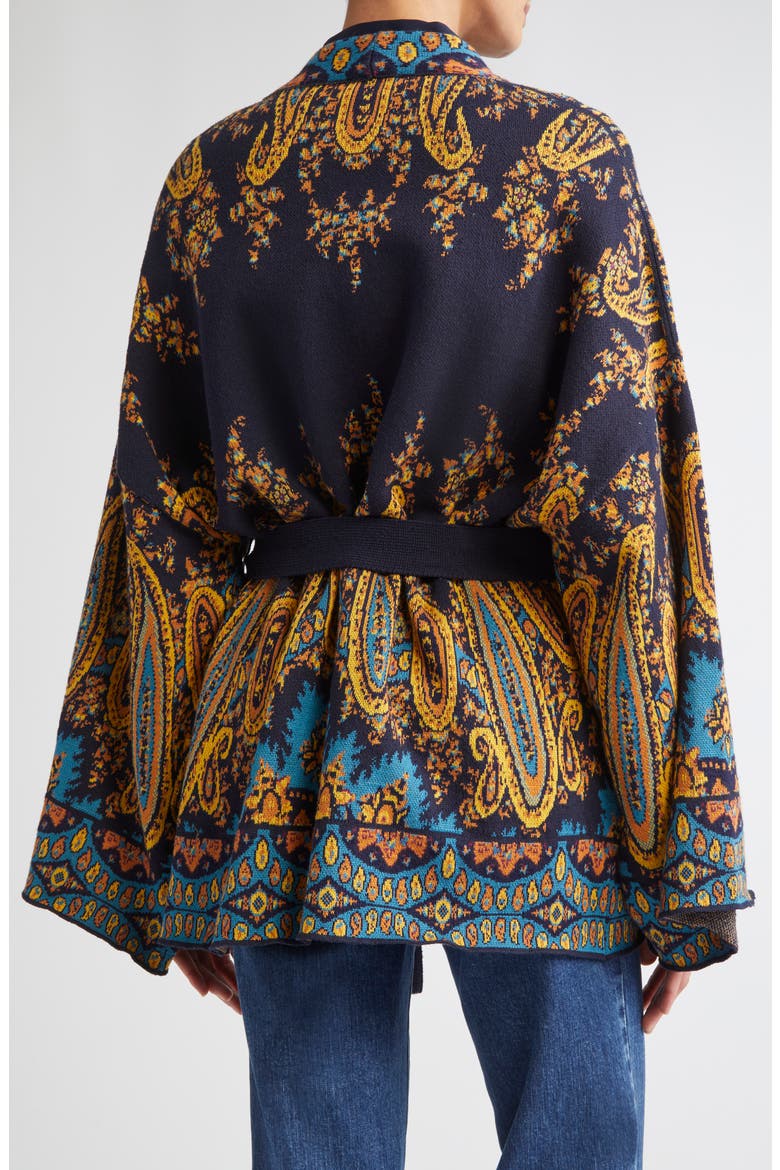 Paisley Jacquard Wrap Cardigan, Alternate, color, PRINT ON BLUE BASE