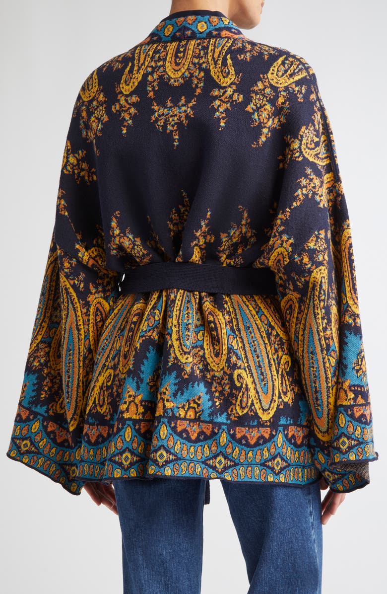 Etro Paisley Jacquard Wrap Cardigan, Alternate, color, Print On Blue Base