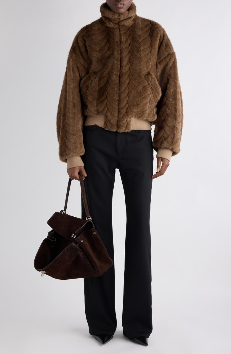 Balenciaga Faux Fur Crop Bomber Jacket, Alternate, color, 2135 Brown