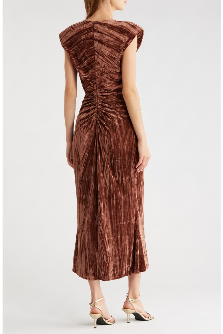 Daisha Ruched Velour Midi Dress, Alternate, color, BROWN