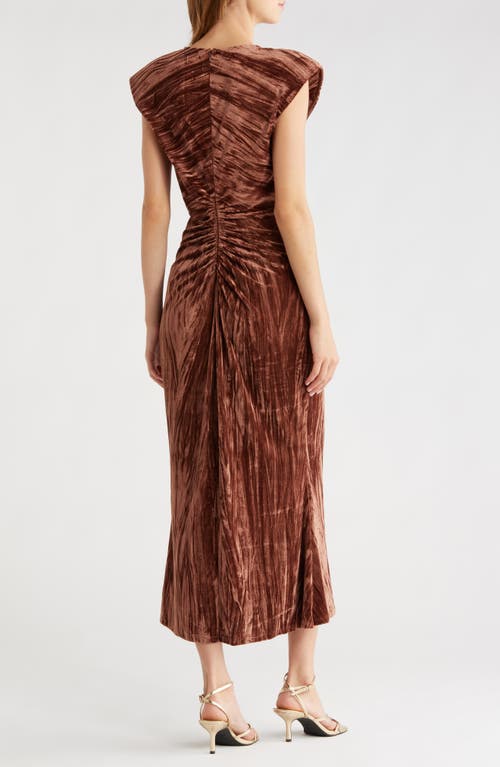 Astr The Label Daisha Ruched Velour Midi Dress In Brown