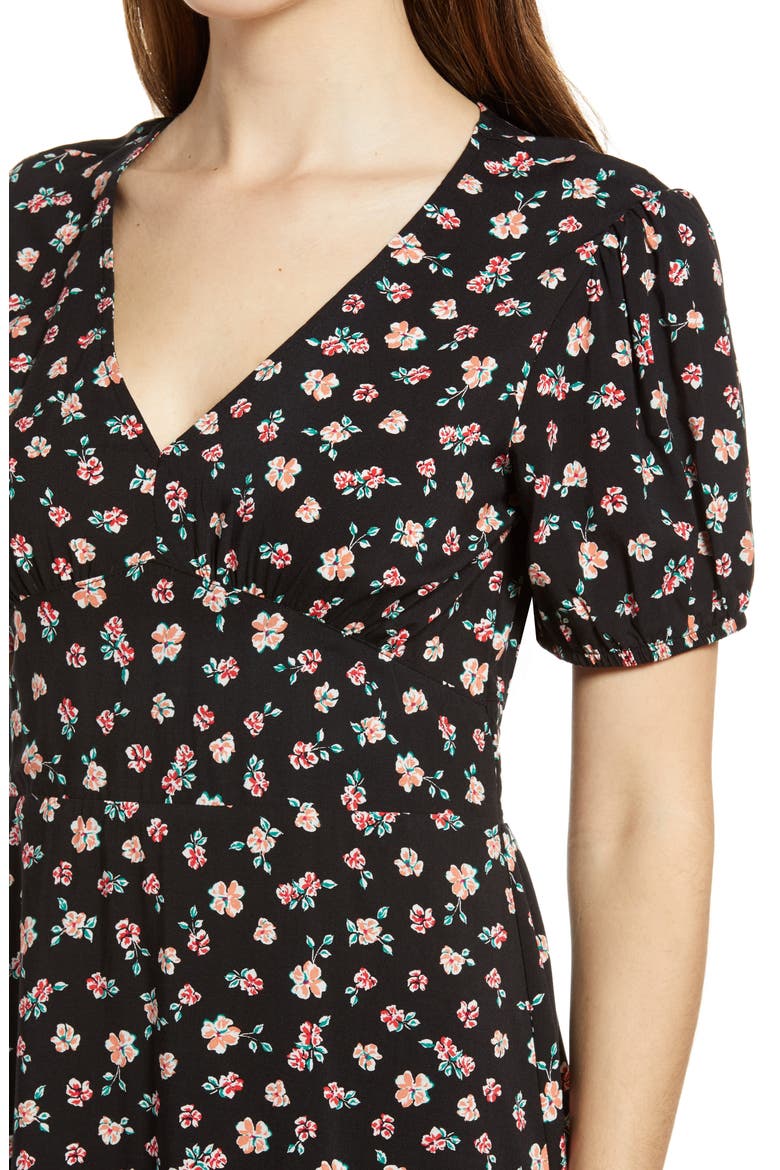 Floral Deep-V Minidress, Alternate, color, BLACK DAISY PRINT