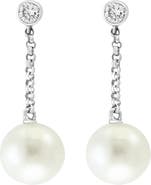 EFFY 14K White Gold Diamond Freshwater Pearl Drop Earrings