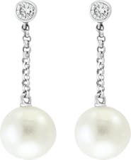 EFFY 14K White Gold Diamond Freshwater Pearl Drop Earrings