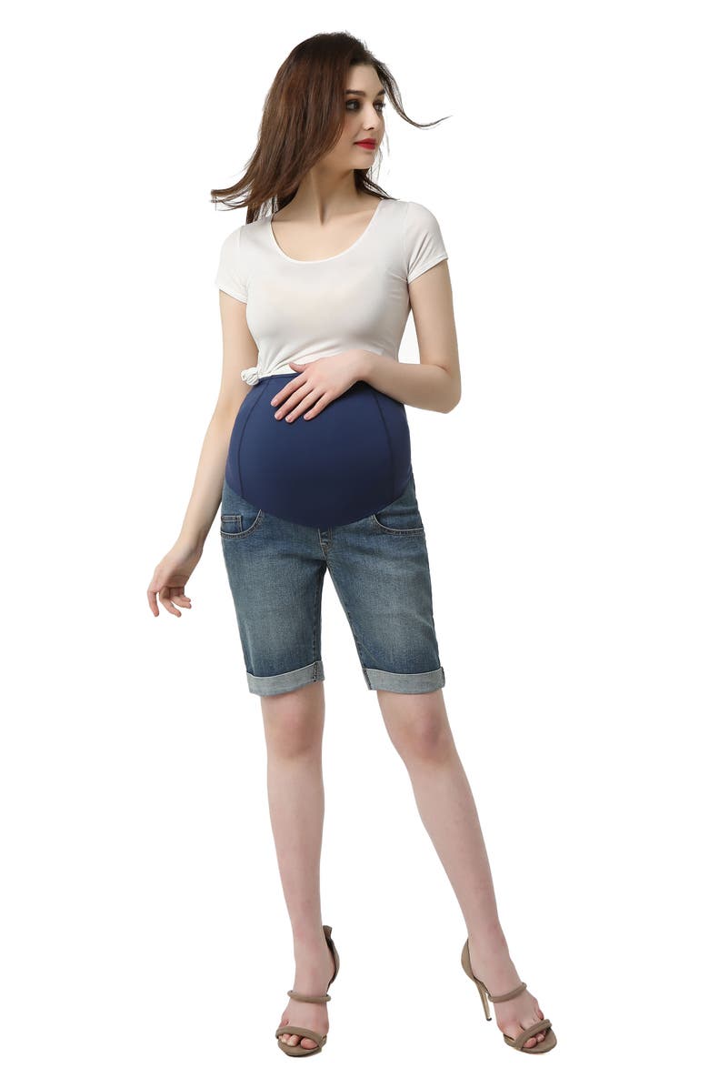 Kimi and Kai Abbie Denim Stretch Maternity Shorts, Alternate, color, 