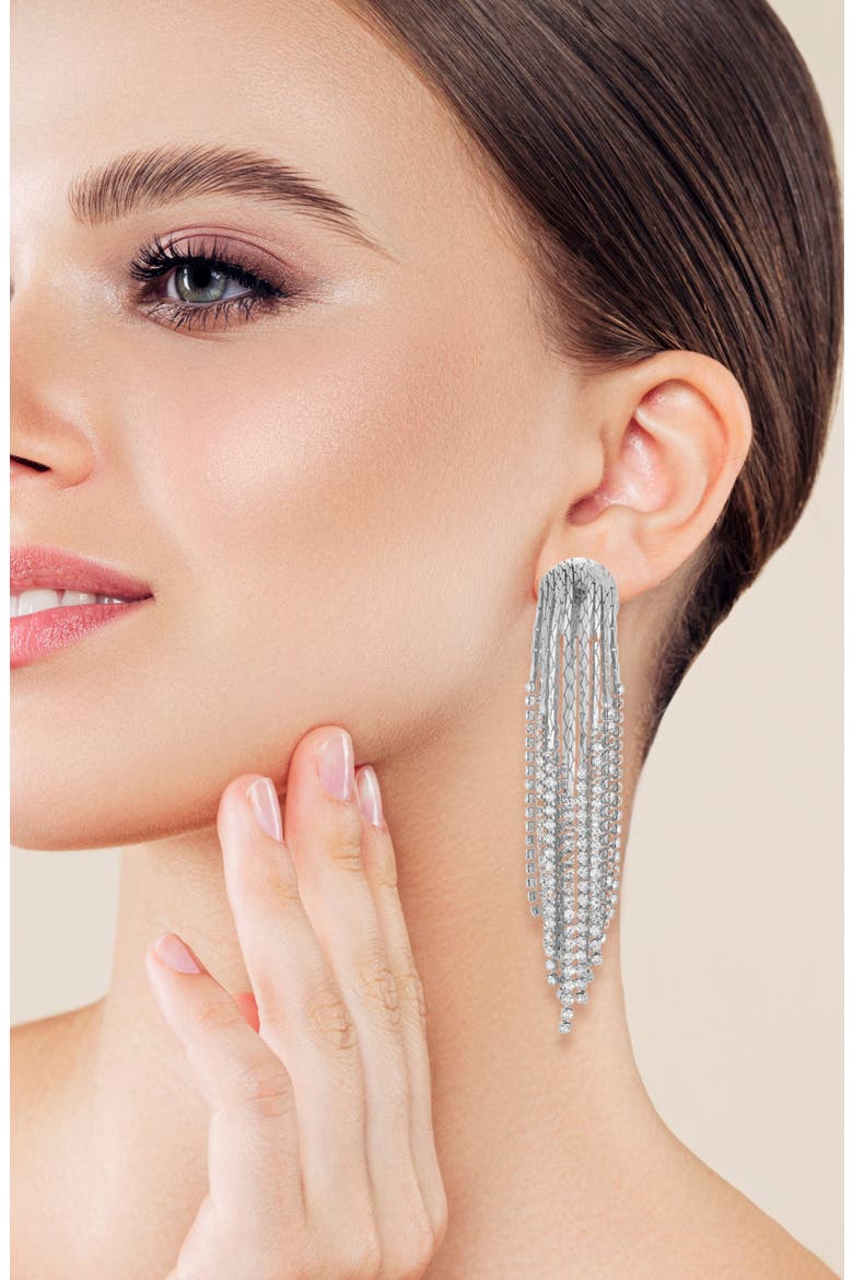 Cubic Zirconia Fringe Drop Earrings, Alternate, color, SILVER