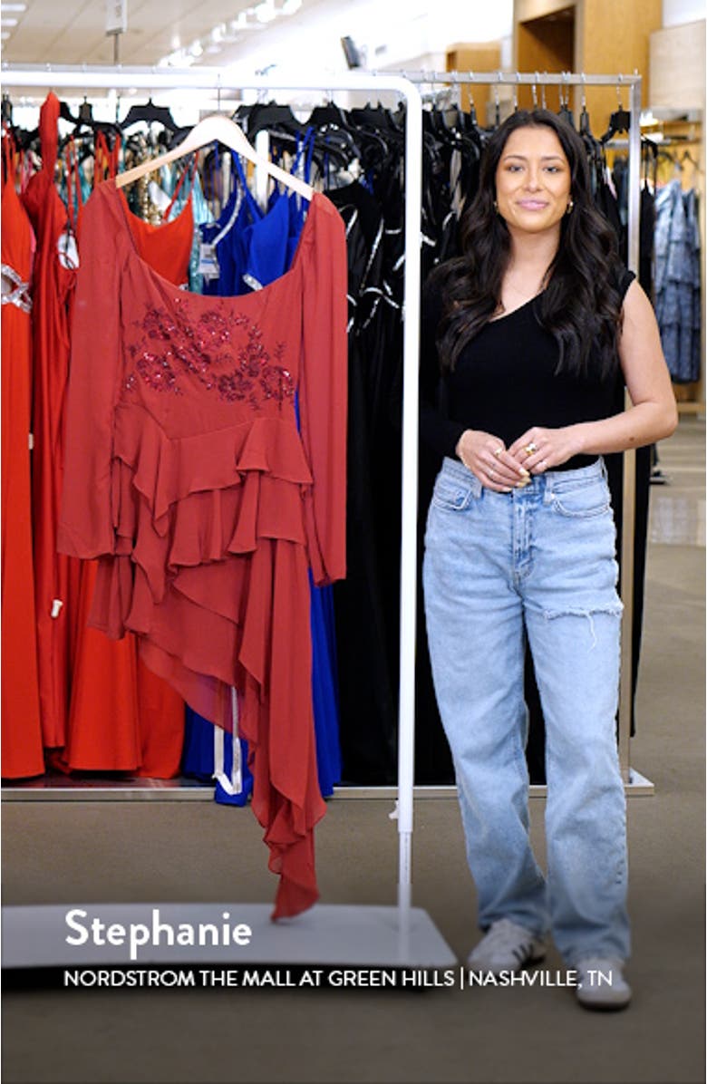 Ruby Crystal Ruffle Long Sleeve Georgette Dress, sales video thumbnail